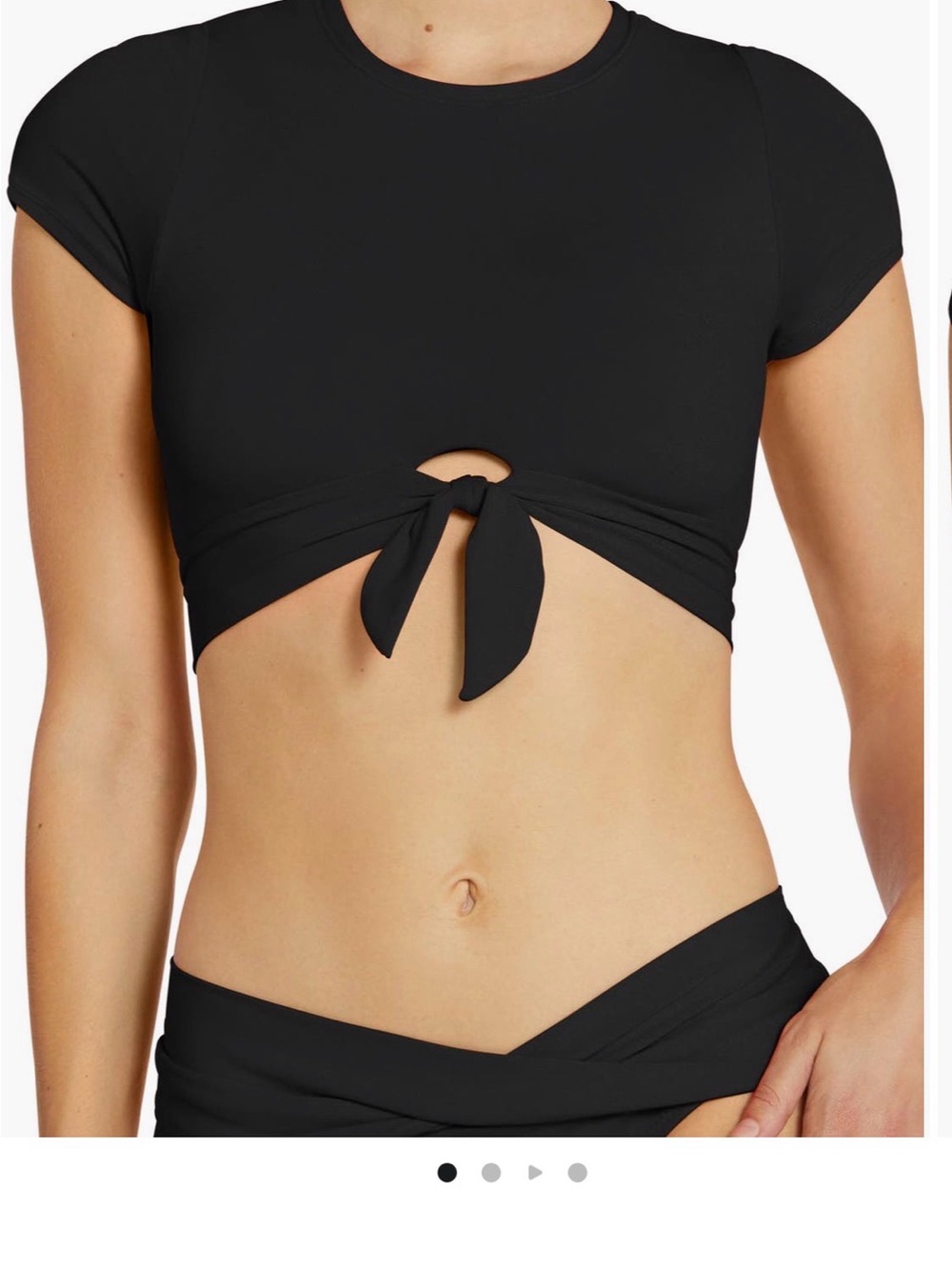 ROBIN PICCONE Black Short Sleeve Ava knot front tie bikini top
